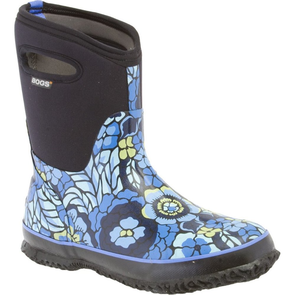 Bogs Women's Black Blue Classic Mid-Calf Lanai Pull On Waterproof Rain Boot US 8